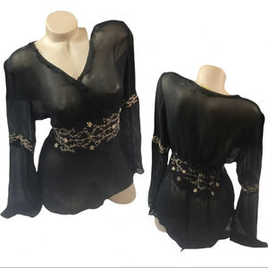 WS61 Women’s Caslon Nordstrom Embroidered Blouse Top S